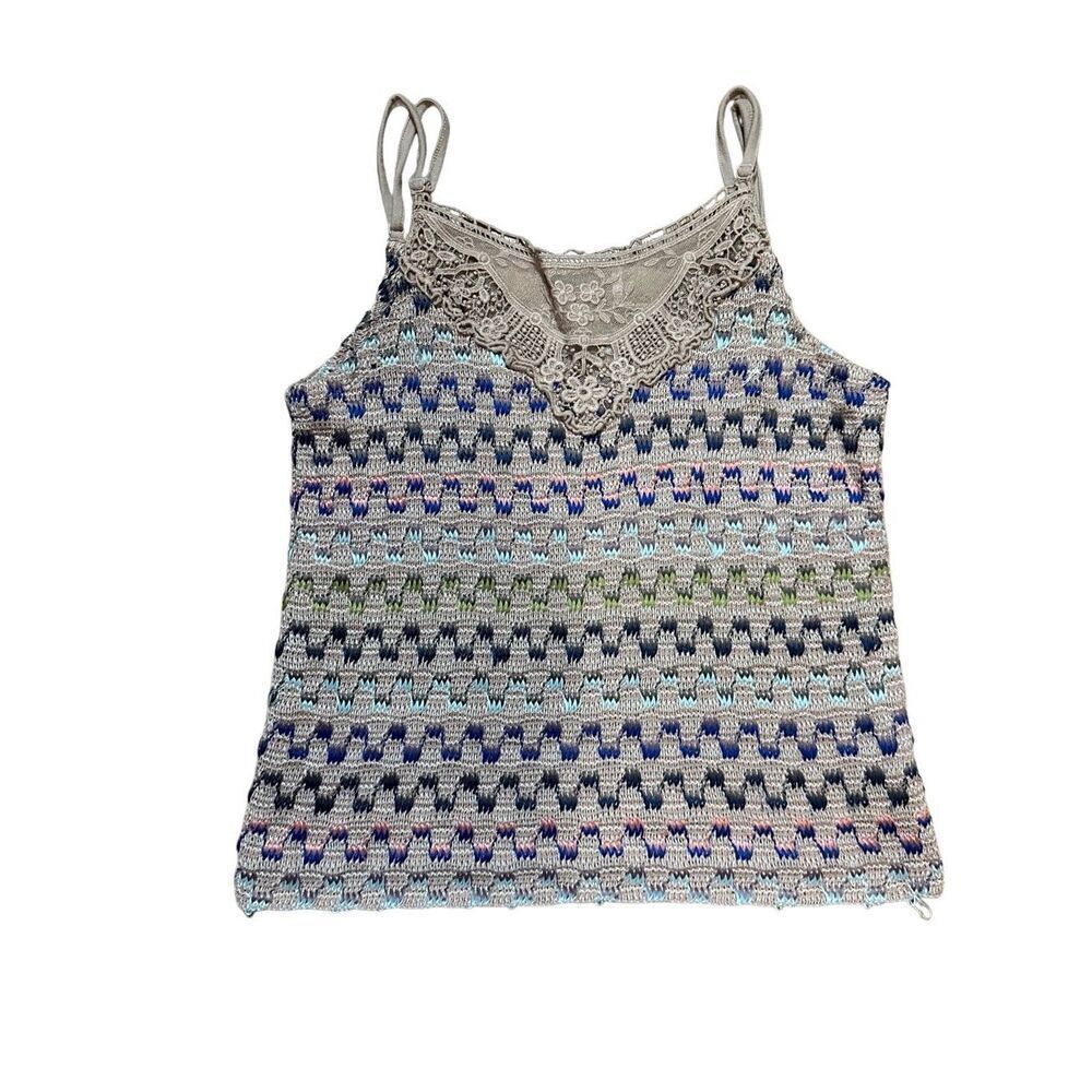 Free People Womens Multicolor Chevron Stripe Pattern Crochet Knit Tank Top Sz L